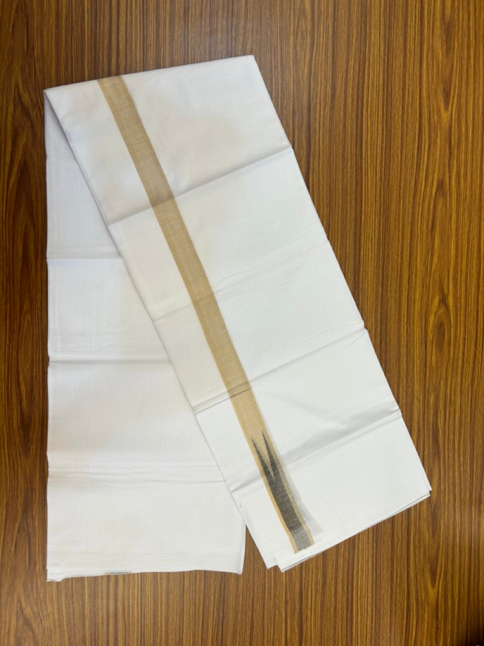 20% Discount ! Kaitharikada Balaramapuram 100% Cotton Pure White Double Mundu/Dothi - 100x80 - 1 inch Puliyilakkara Gold Kasav & Black Chutty Kara  3.90 mtr (8 muzham) - 97 KK5285  VAS