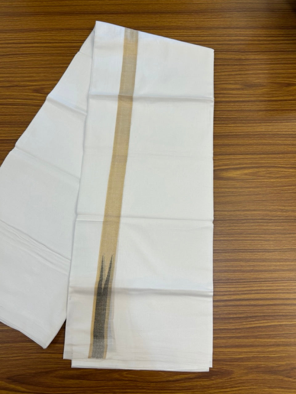 20% Discount ! Kaitharikada Balaramapuram 100% Cotton Pure White Double Mundu/Dothi - 100x80 - 1 inch Puliyilakkara Gold Kasav & Black Chutty Kara  3.90 mtr (8 muzham) - 97 KK5285  VAS