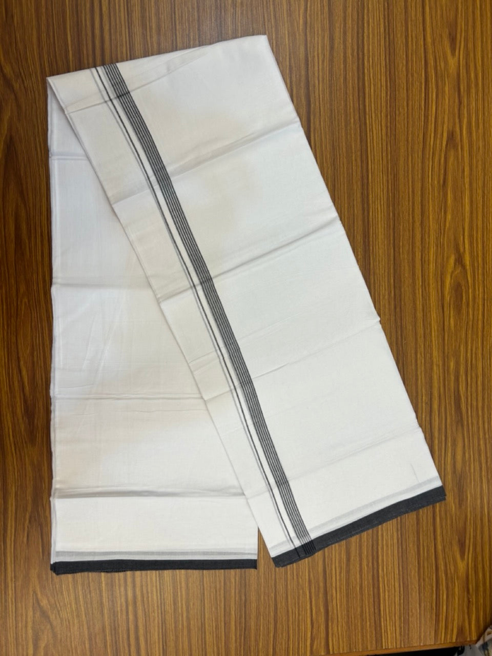 20% Discount ! Kaitharikada Balaramapuram 100% Cotton Pure White Double Mundu/Dothi - 100x80 - 0.5 inch Black Striped Kara 3.90 mtr (8 muzham) - 58 KK5285 VAS