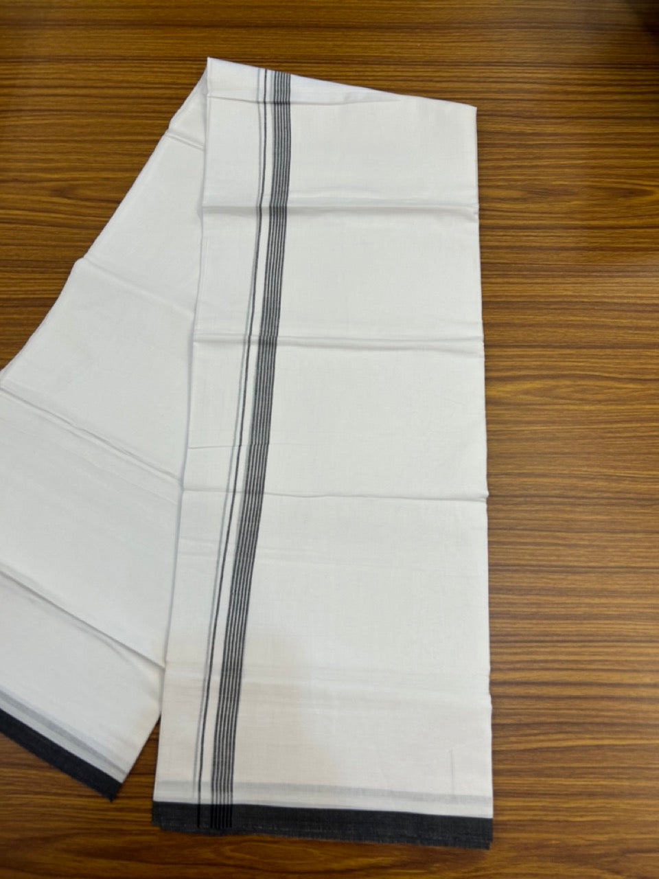 20% Discount ! Kaitharikada Balaramapuram 100% Cotton Pure White Double Mundu/Dothi - 100x80 - 0.5 inch Black Striped Kara 3.90 mtr (8 muzham) - 58 KK5285 VAS