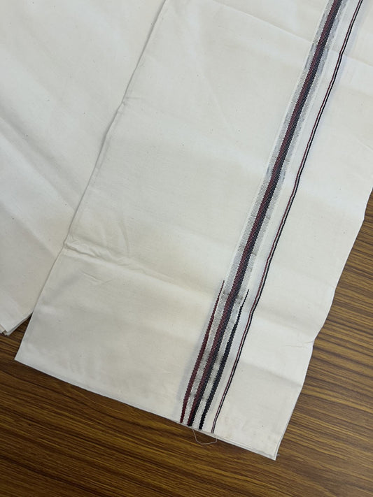 Dmk Veshti - 20% Discount! KaithariKada 100% Cotton off white Single - (Unbleached) Mundu/Dhoti - 100X100 - 0.5 inch Puliyilakkara Silver Kasav Black & Maroon Chutty kara - 6 KK5325 ASH
