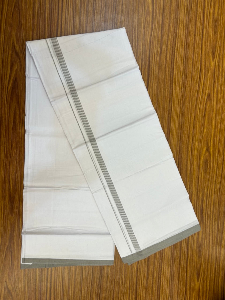 20% Discount ! Kaitharikada Balaramapuram 100% Cotton Pure White Double Mundu/Dothi - 100x80 - 0.5 inch Light Sage Green Striped Kara 3.90 mtr (8 muzham) - 59 KK5285 VAS