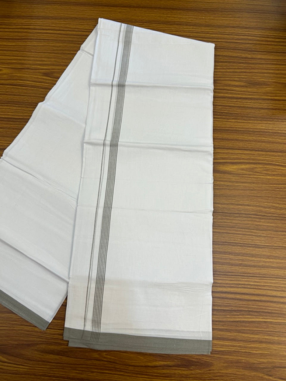 20% Discount ! Kaitharikada Balaramapuram 100% Cotton Pure White Double Mundu/Dothi - 100x80 - 0.5 inch Light Sage Green Striped Kara 3.90 mtr (8 muzham) - 59 KK5285 VAS