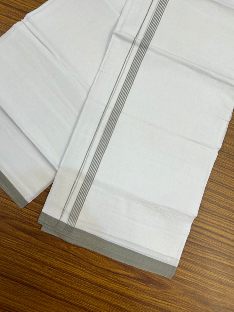20% Discount ! Kaitharikada Balaramapuram 100% Cotton Pure White Double Mundu/Dothi - 100x80 - 0.5 inch Light Sage Green Striped Kara 3.90 mtr (8 muzham) - 59 KK5285 VAS