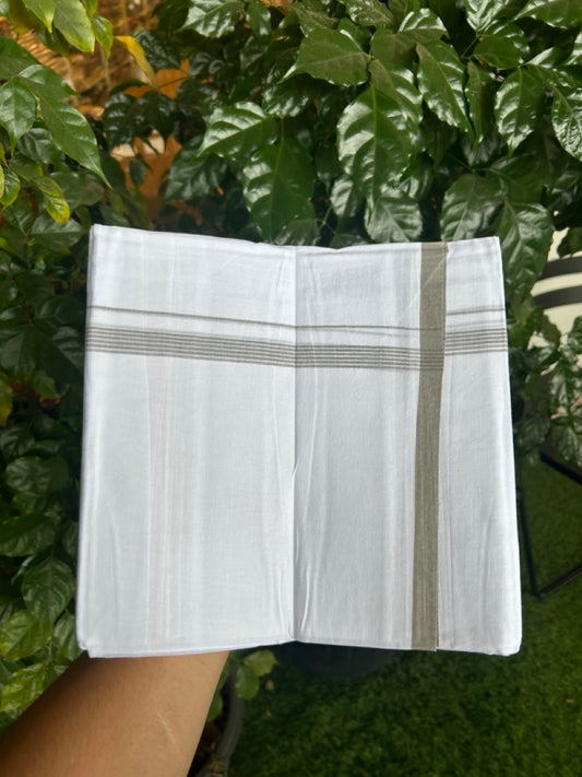 20% Discount ! Kaitharikada Balaramapuram 100% Cotton Pure White Double Mundu/Dothi - 100x80 - 0.5 inch Light Sage Green Striped Kara 3.90 mtr (8 muzham) - 59 KK5285 VAS