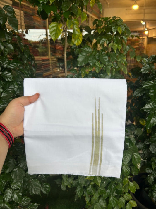 20% Discount ! Kaitharikada Balaramapuram 100% Cotton Pure White Double Mundu/Dothi - 100x80 - 1 inch Puliyilakkara Light Olive Green Chutty Kara  3.90 mtr (8 muzham) - 89 KK5285  VAS