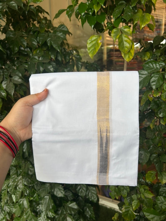20% Discount ! Kaitharikada Balaramapuram 100% Cotton Pure White Double Mundu/Dothi - 100x80 - 1 inch Puliyilakkara Gold Kasav & Black Chutty Kara  3.90 mtr (8 muzham) - 97 KK5285  VAS