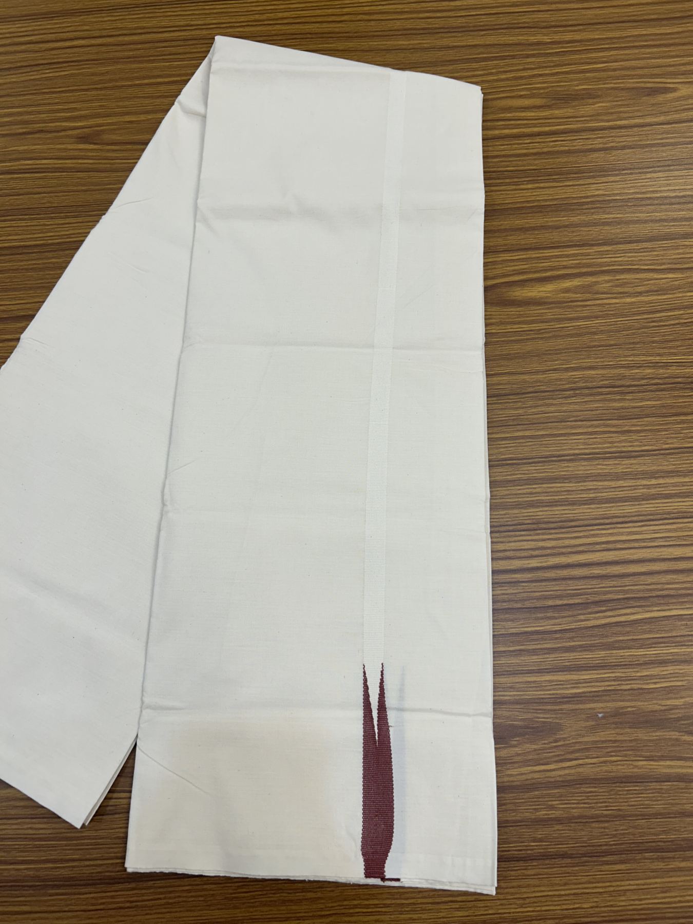 20% Discount ! KaithariKada Balaramapuram 100% Cotton Single Off White (Unbleached) Mundu/Dhoti- Twisted 100s Thread- 0.5 inch Puliyilakkara Brick Brown Chutty Kara  (2 meter / 4 muzham)- 2 KK5324 ASH - Border Stitched