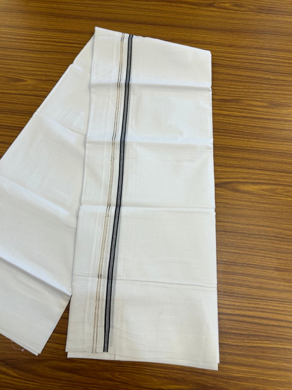 20% Discount ! Kaitharikada Balaramapuram 100% Cotton Pure White Double Mundu/Dothi - 100x80 - 0.25 inch Puliyilakkara Silver Kasav & Black One Side Double Chutty Kara  3.90 mtr (8 muzham) - 77 KK5285 VAS