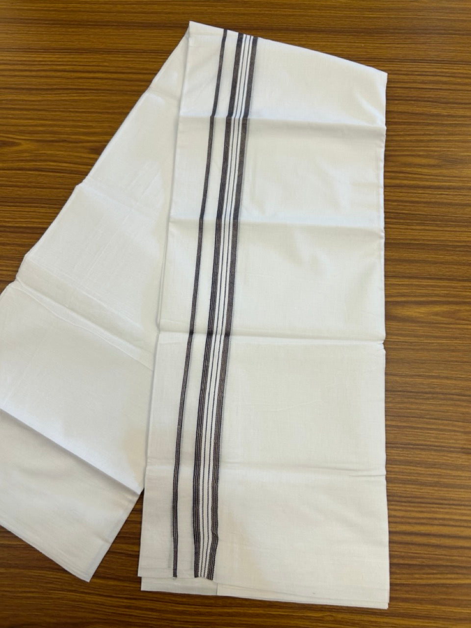 20% Discount ! Kaitharikada Balaramapuram 100% Cotton Pure White Double Mundu/Dothi - 100x80 - 1 inch Puliyilakkara Silver Kasav & Navy Blue One Side Chutty Kara  3.90 mtr (8 muzham) - 82 KK5285 VAS
