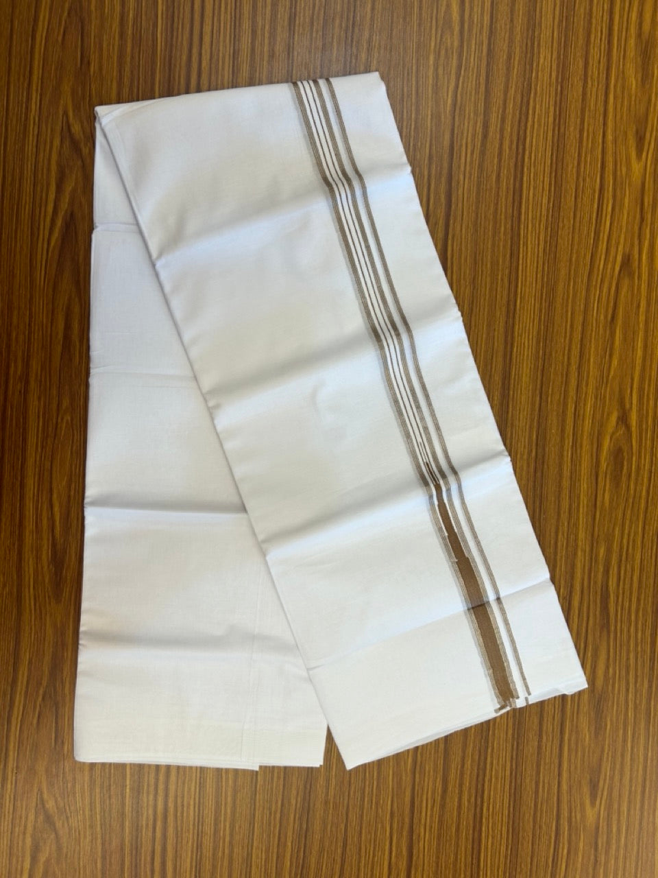 20% Discount ! Kaitharikada Balaramapuram 100% Cotton Pure White Double Mundu/Dothi - 100x80 - 1 inch Puliyilakkara Silver Kasav & Light Brown One Side Chutty Kara  3.90 mtr (8 muzham) - 83 KK5285 VAS