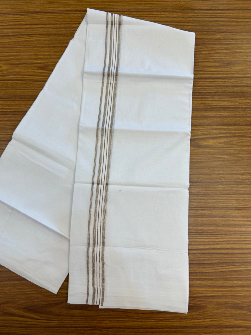 20% Discount ! Kaitharikada Balaramapuram 100% Cotton Pure White Double Mundu/Dothi - 100x80 - 1 inch Puliyilakkara Silver Kasav & Light Brown One Side Chutty Kara  3.90 mtr (8 muzham) - 83 KK5285 VAS