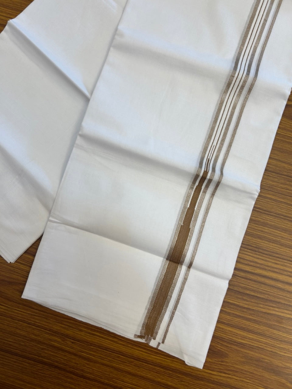 20% Discount ! Kaitharikada Balaramapuram 100% Cotton Pure White Double Mundu/Dothi - 100x80 - 1 inch Puliyilakkara Silver Kasav & Light Brown One Side Chutty Kara  3.90 mtr (8 muzham) - 83 KK5285 VAS