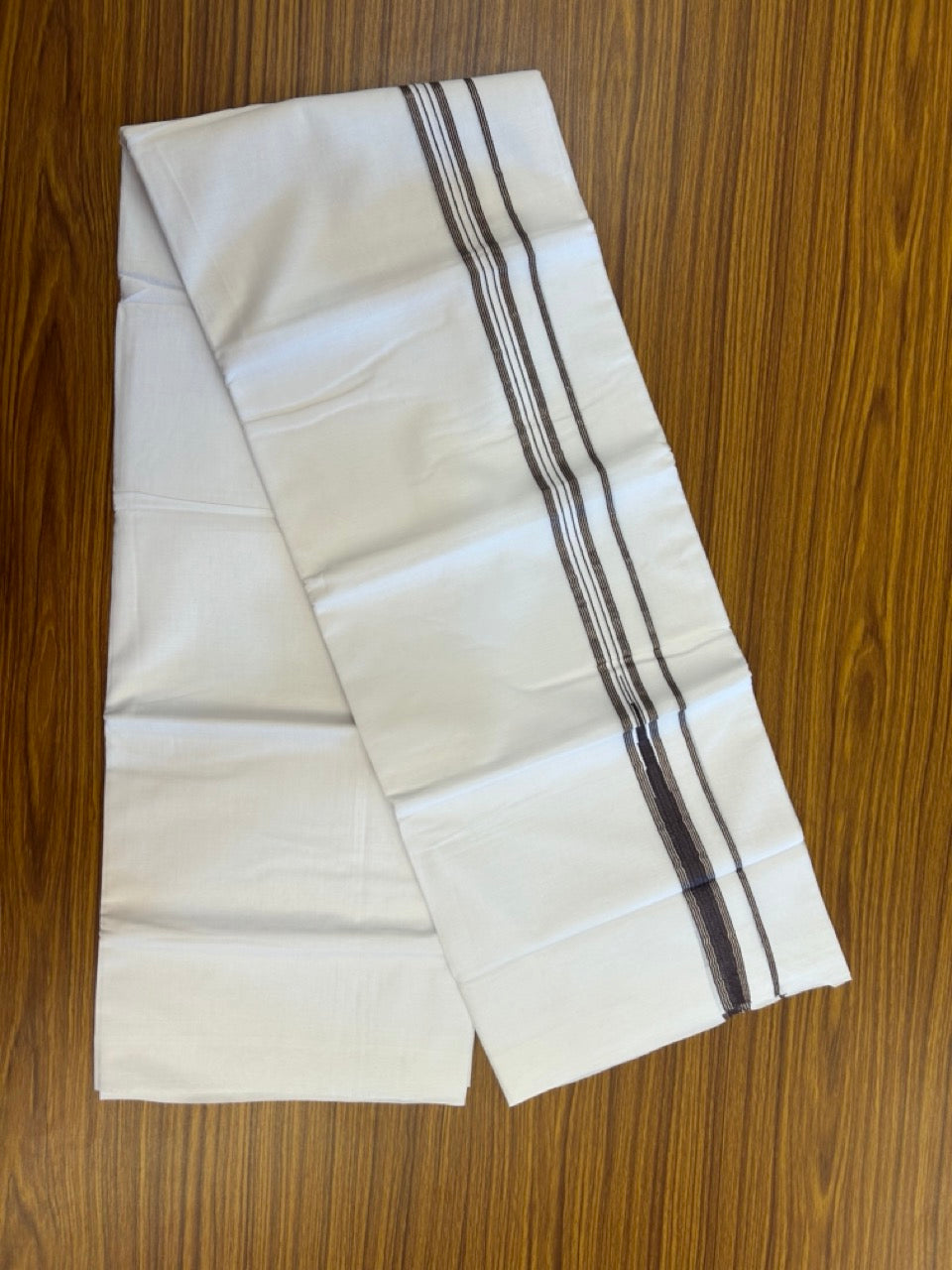 20% Discount ! Kaitharikada Balaramapuram 100% Cotton Pure White Double Mundu/Dothi - 100x80 - 1 inch Puliyilakkara Silver Kasav & Dark Brown One Side Chutty Kara  3.90 mtr (8 muzham) - 84 KK5285 VAS