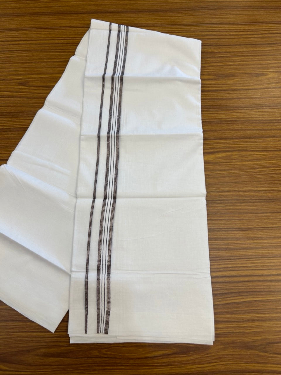 20% Discount ! Kaitharikada Balaramapuram 100% Cotton Pure White Double Mundu/Dothi - 100x80 - 1 inch Puliyilakkara Silver Kasav & Dark Brown One Side Chutty Kara  3.90 mtr (8 muzham) - 84 KK5285 VAS