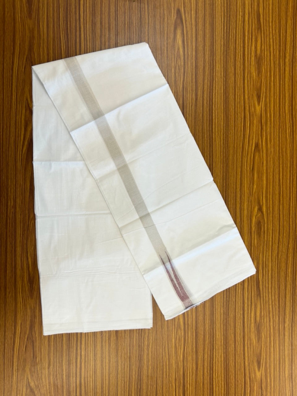 20% Discount ! Kaitharikada Balaramapuram 100% Cotton Pure White Double Mundu/Dothi - 100x80 - 1 inch Puliyilakkara Silver Kasav & Maroon Chutty Kara  3.90 mtr (8 muzham) - 100 KK5285  VAS