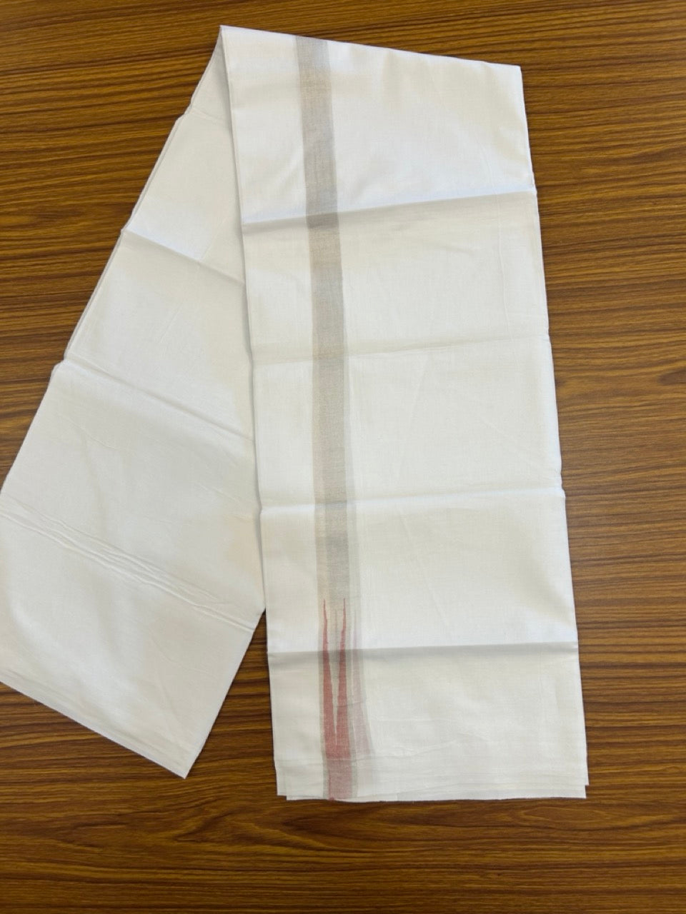 20% Discount ! Kaitharikada Balaramapuram 100% Cotton Pure White Double Mundu/Dothi - 100x80 - 1 inch Puliyilakkara Silver Kasav & Peach Chutty Kara  3.90 mtr (8 muzham) - 102 KK5285  VAS
