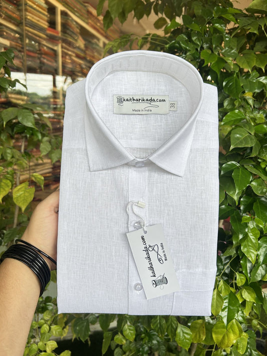 Pure Linen Cotton White Shirt - Full Sleeve  - Slub Weaving Kaitharikada Original - Politician Type - 3KK1003S