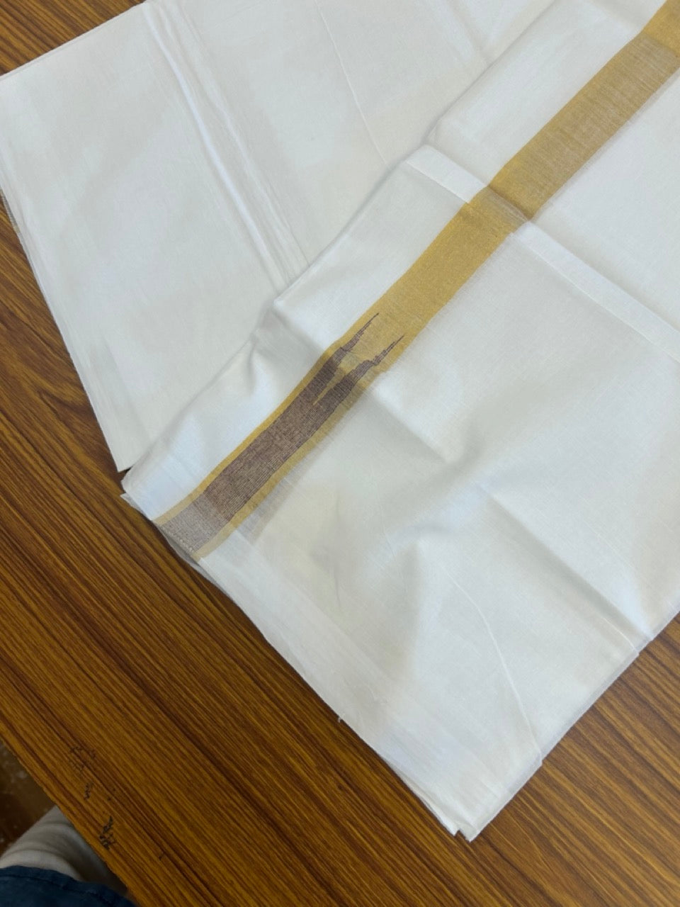 20% Discount ! Kaitharikada Balaramapuram 100% Cotton Pure White Double Mundu/Dothi - 100x80 - 1 inch Puliyilakkara Silver Kasav & Violet Chutty Kara  3.90 mtr (8 muzham) - 105 KK5285  VAS