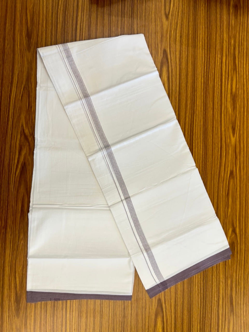 20% Discount ! Kaitharikada Balaramapuram 100% Cotton Pure White Double Mundu/Dothi - 100x80 - 0.5 inch Light Plum Striped Kara 3.90 mtr (8 muzham) - 63 KK5285 VAS