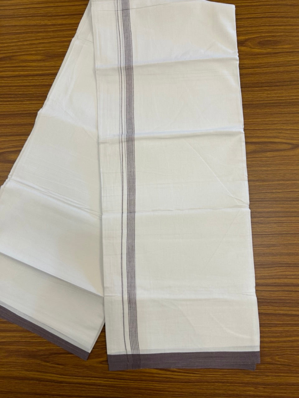 20% Discount ! Kaitharikada Balaramapuram 100% Cotton Pure White Double Mundu/Dothi - 100x80 - 0.5 inch Light Plum Striped Kara 3.90 mtr (8 muzham) - 63 KK5285 VAS