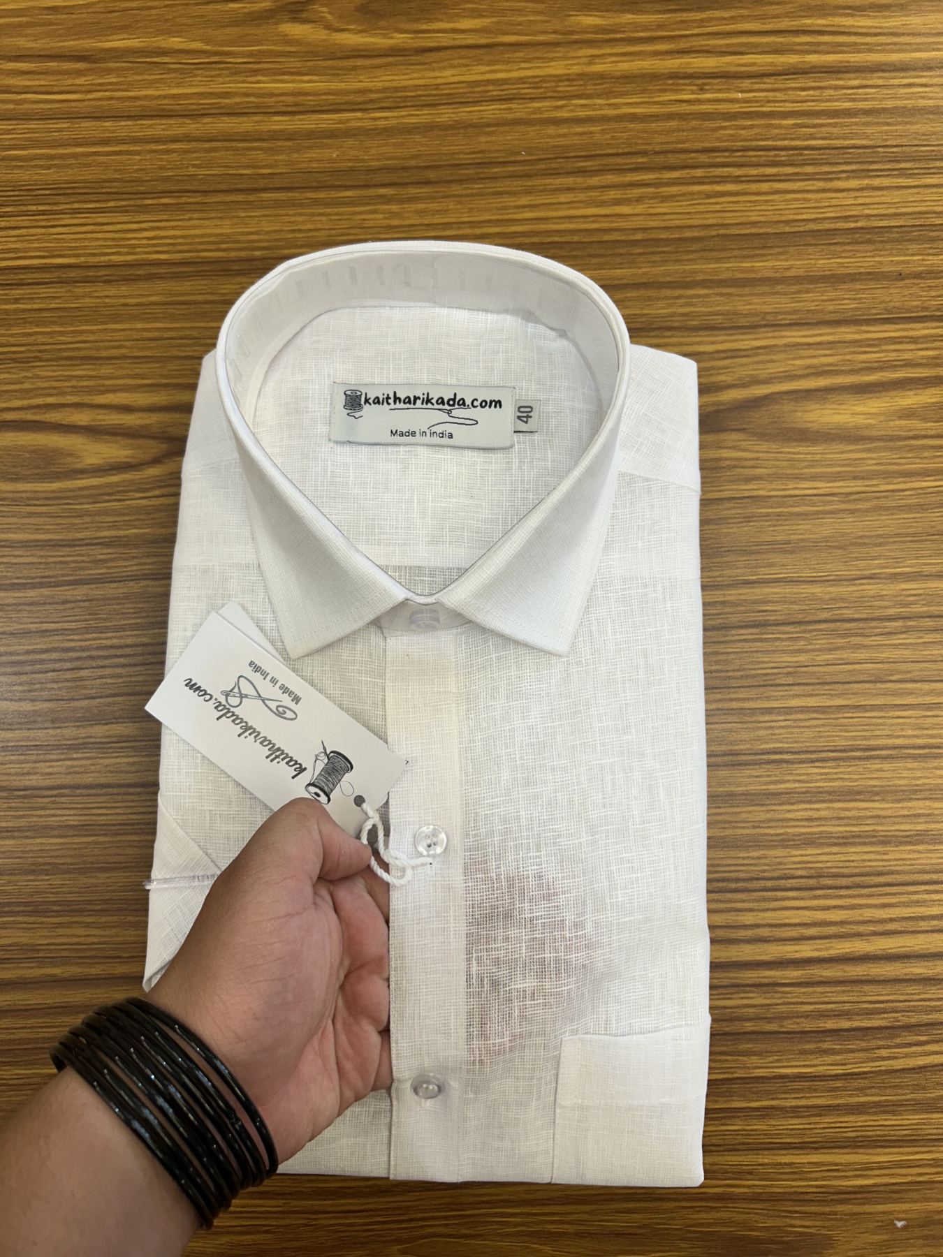 Pure Linen Cotton White Shirt - HALF Sleeve  - Slub Weaving Kaitharikada Original - Politician Type - 4KK1003S