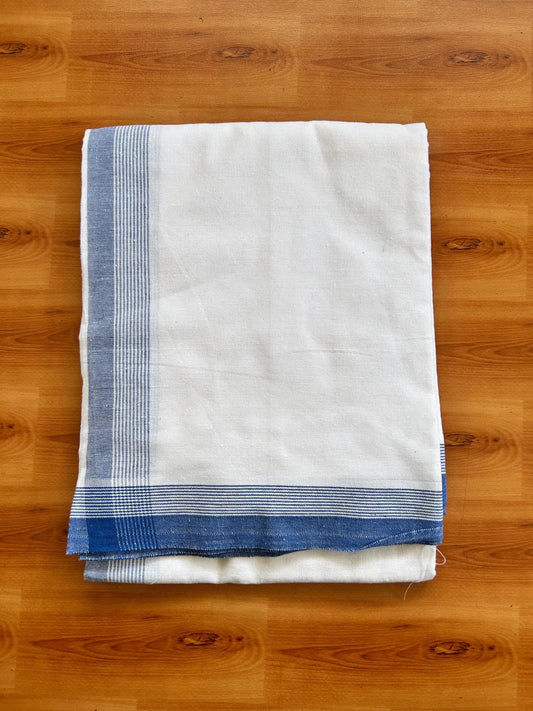 Kaitharikada - Single Kaily / Lungi - Mixed Cotton - 40s twisted - 1.75 inch Blue Stripes kara with White colour body (2 meter / 4 muzham) - 51 KK8075 SAT