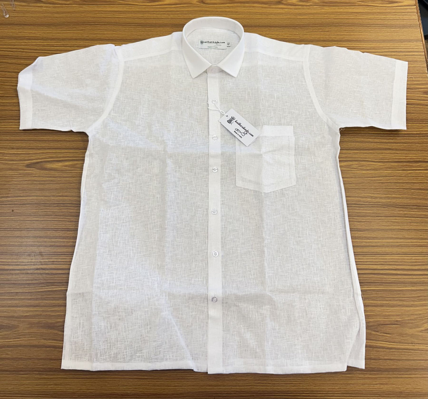 Pure Linen Cotton White Shirt - HALF Sleeve  - Slub Weaving Kaitharikada Original - Politician Type - 4KK1003S