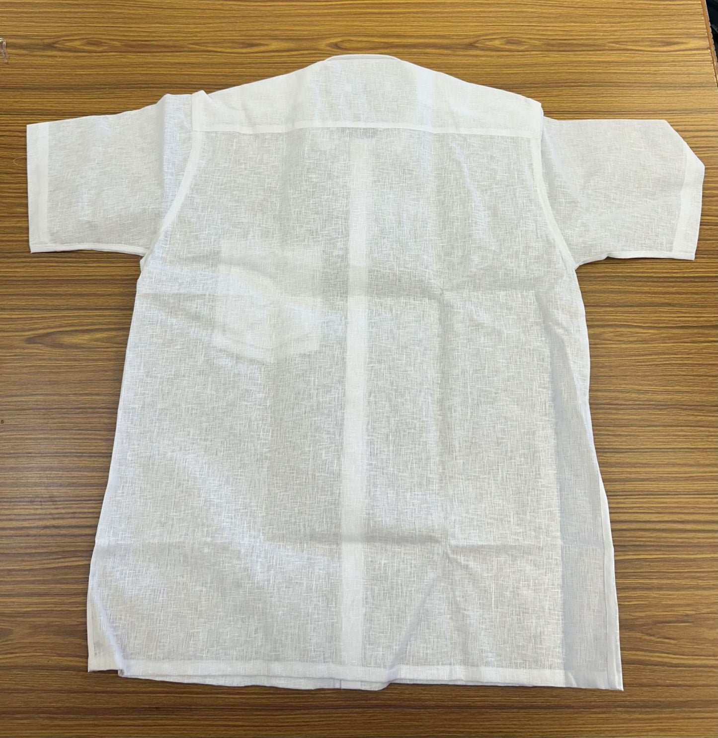 Pure Linen Cotton White Shirt - HALF Sleeve  - Slub Weaving Kaitharikada Original - Politician Type - 4KK1003S