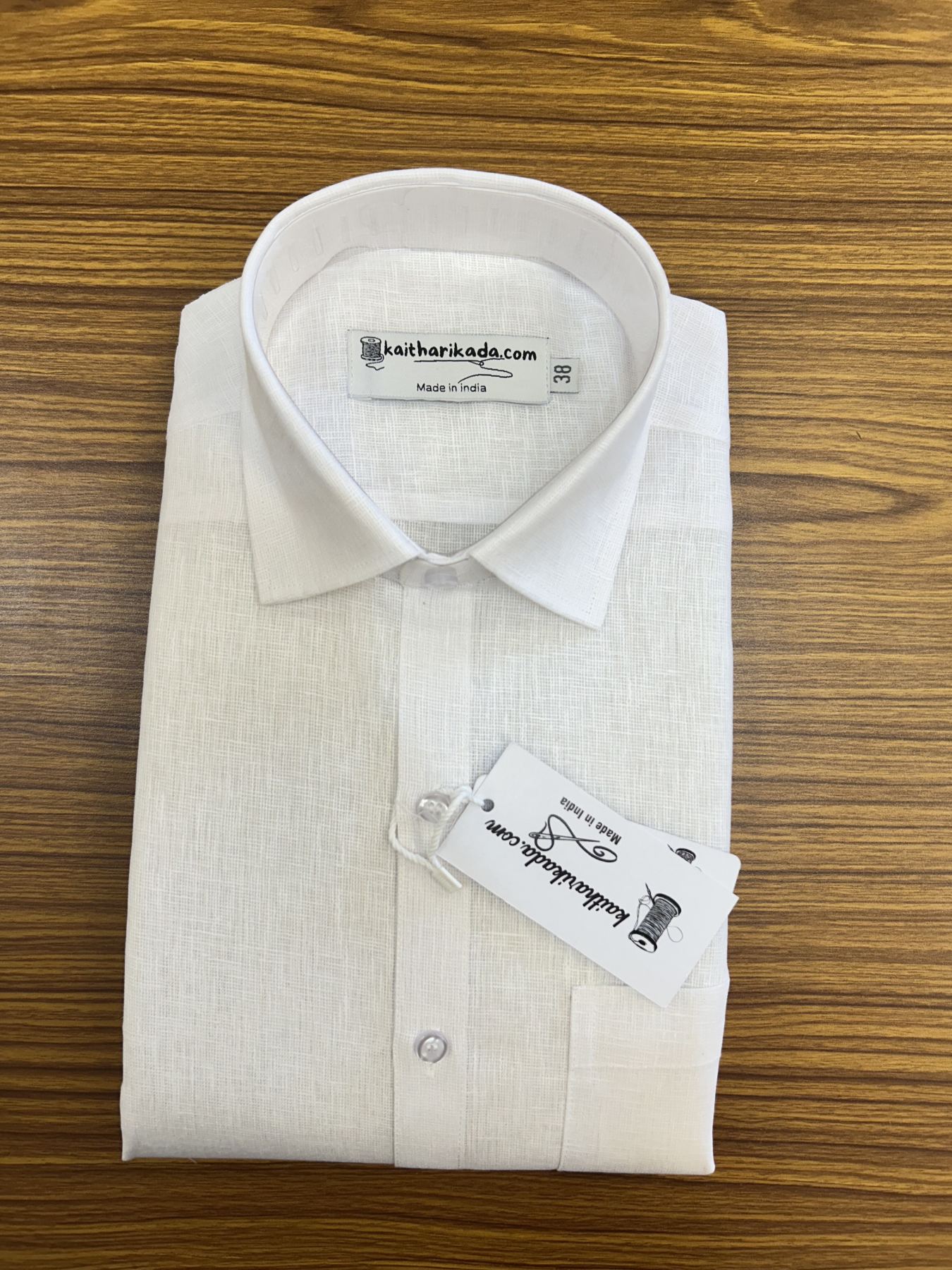 Pure Linen Cotton White Shirt - Full Sleeve  - Slub Weaving Kaitharikada Original - Politician Type - 3KK1003S