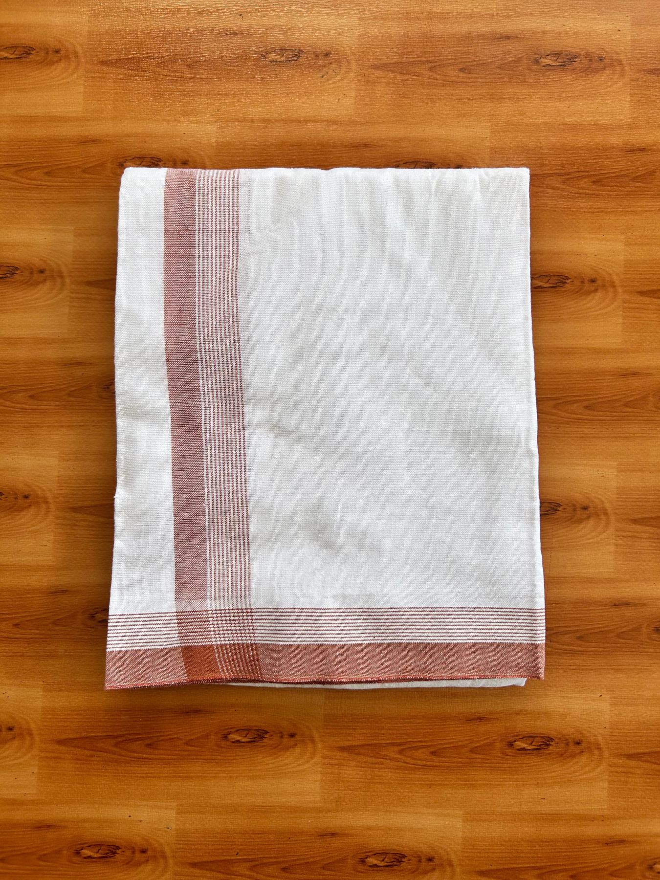Kaitharikada - Single Kaily / Lungi - Mixed Cotton - 40s twisted - 1.75 inch Brown Stripes kara with White colour body (2 meter / 4 muzham) - 46 KK8075 SAT