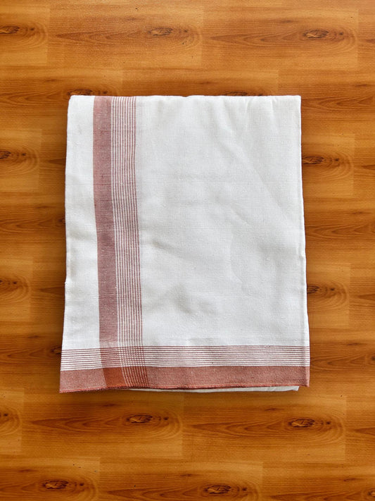 Kaitharikada - Single Kaily / Lungi - Mixed Cotton - 40s twisted - 1.75 inch Brown Stripes kara with White colour body (2 meter / 4 muzham) - 46 KK8075 SAT