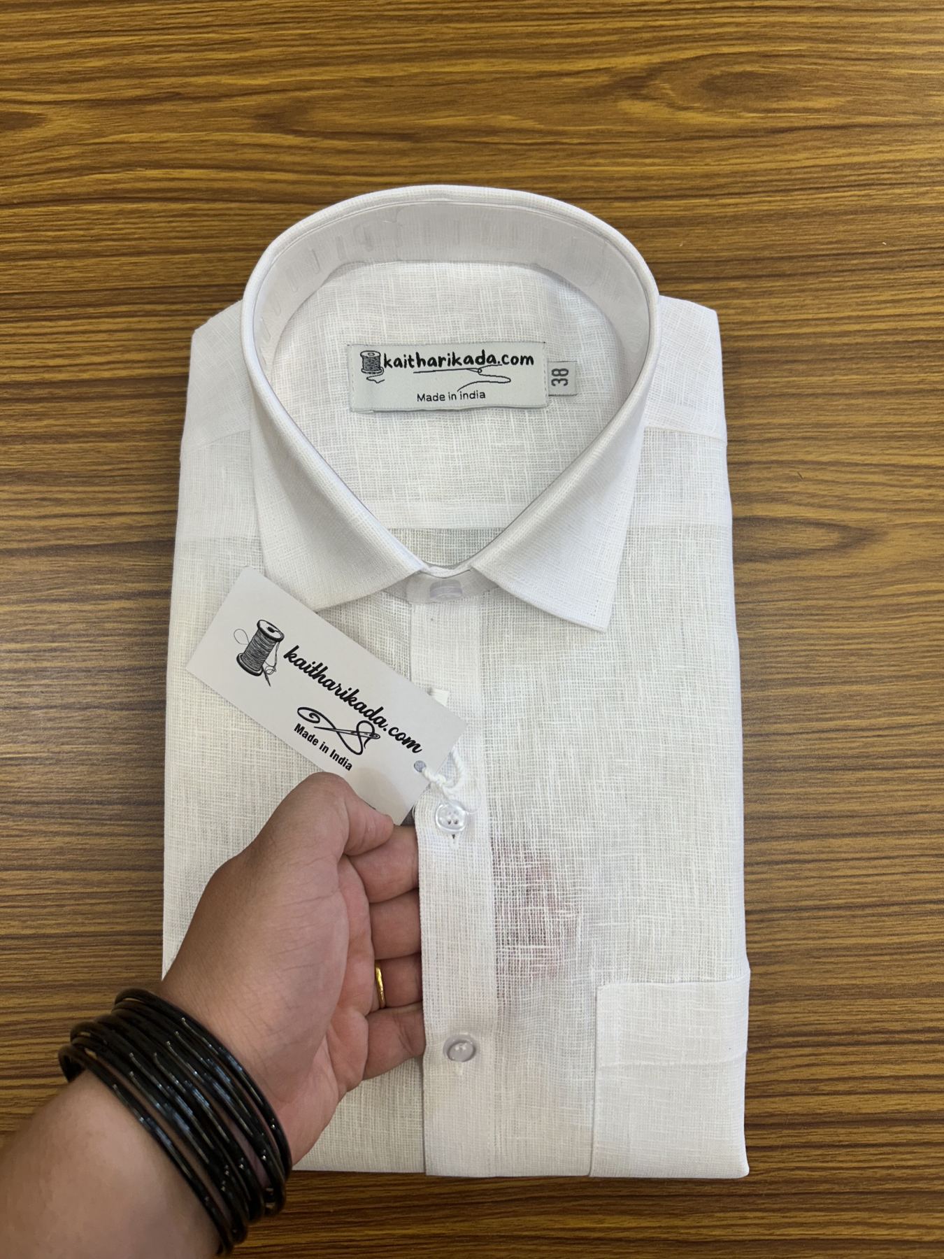 Pure Linen Cotton White Shirt - Full Sleeve  - Slub Weaving Kaitharikada Original - Politician Type - 3KK1003S
