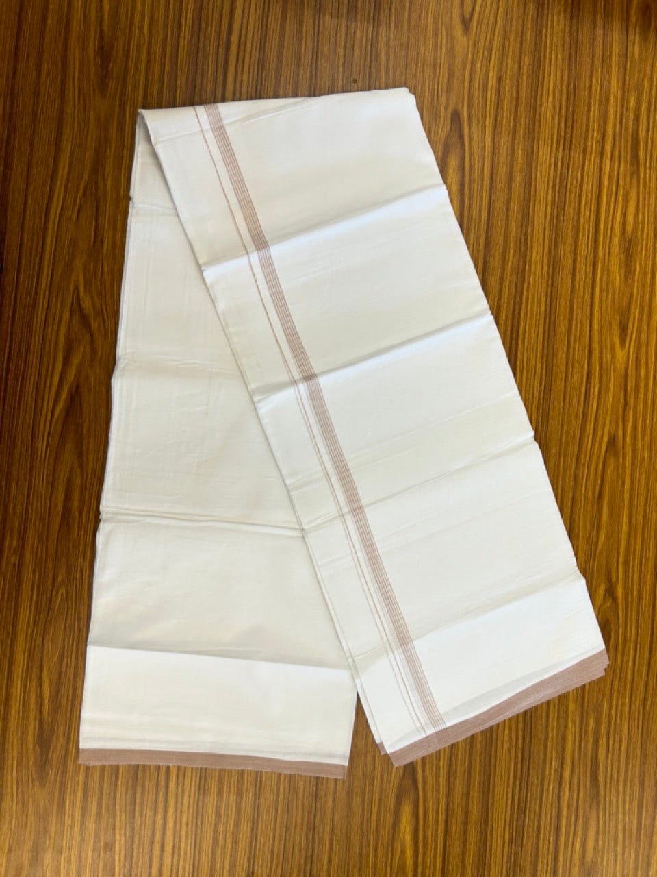 20% Discount ! Kaitharikada Balaramapuram 100% Cotton Pure White Double Mundu/Dothi - 100x80 - 0.5 inch Dark Cream Striped Kara 3.90 mtr (8 muzham) - 66 KK5285 VAS