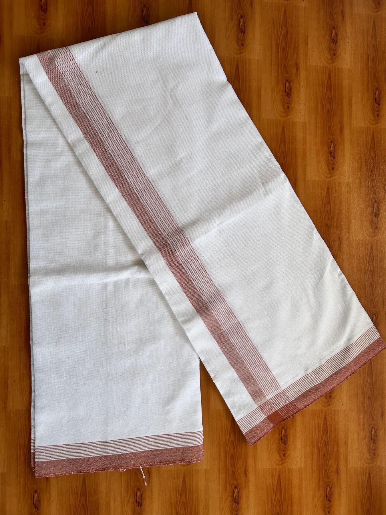 Kaitharikada - Single Kaily / Lungi - Mixed Cotton - 40s twisted - 1.75 inch Brown Stripes kara with White colour body (2 meter / 4 muzham) - 46 KK8075 SAT