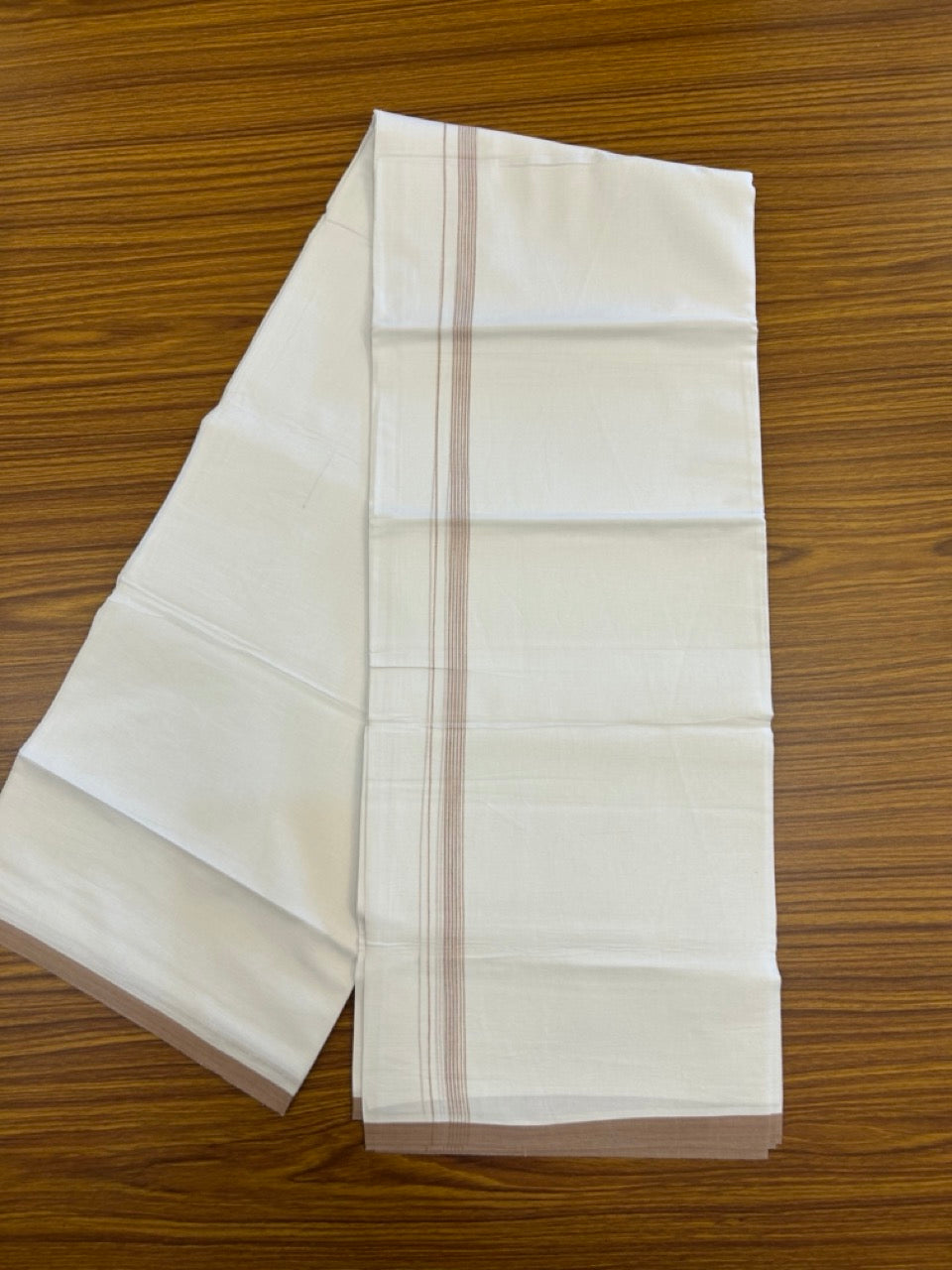 20% Discount ! Kaitharikada Balaramapuram 100% Cotton Pure White Double Mundu/Dothi - 100x80 - 0.5 inch Dark Cream Striped Kara 3.90 mtr (8 muzham) - 66 KK5285 VAS