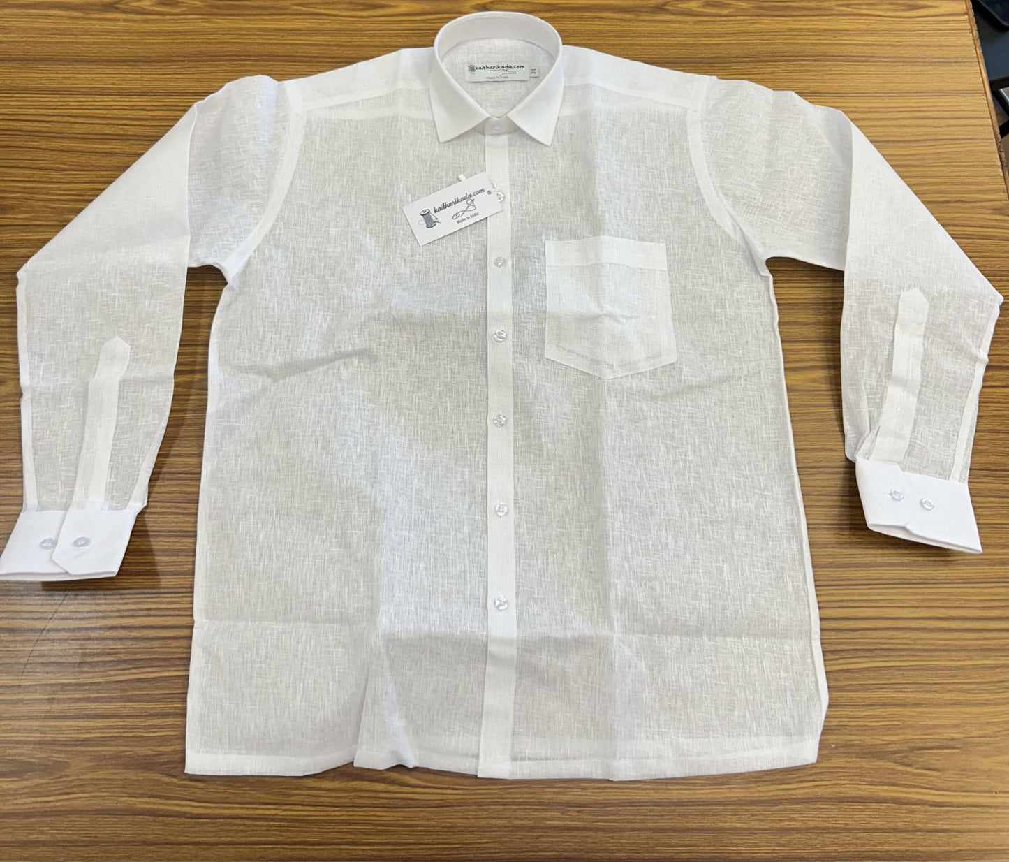 Pure Linen Cotton White Shirt - Full Sleeve  - Slub Weaving Kaitharikada Original - Politician Type - 3KK1003S