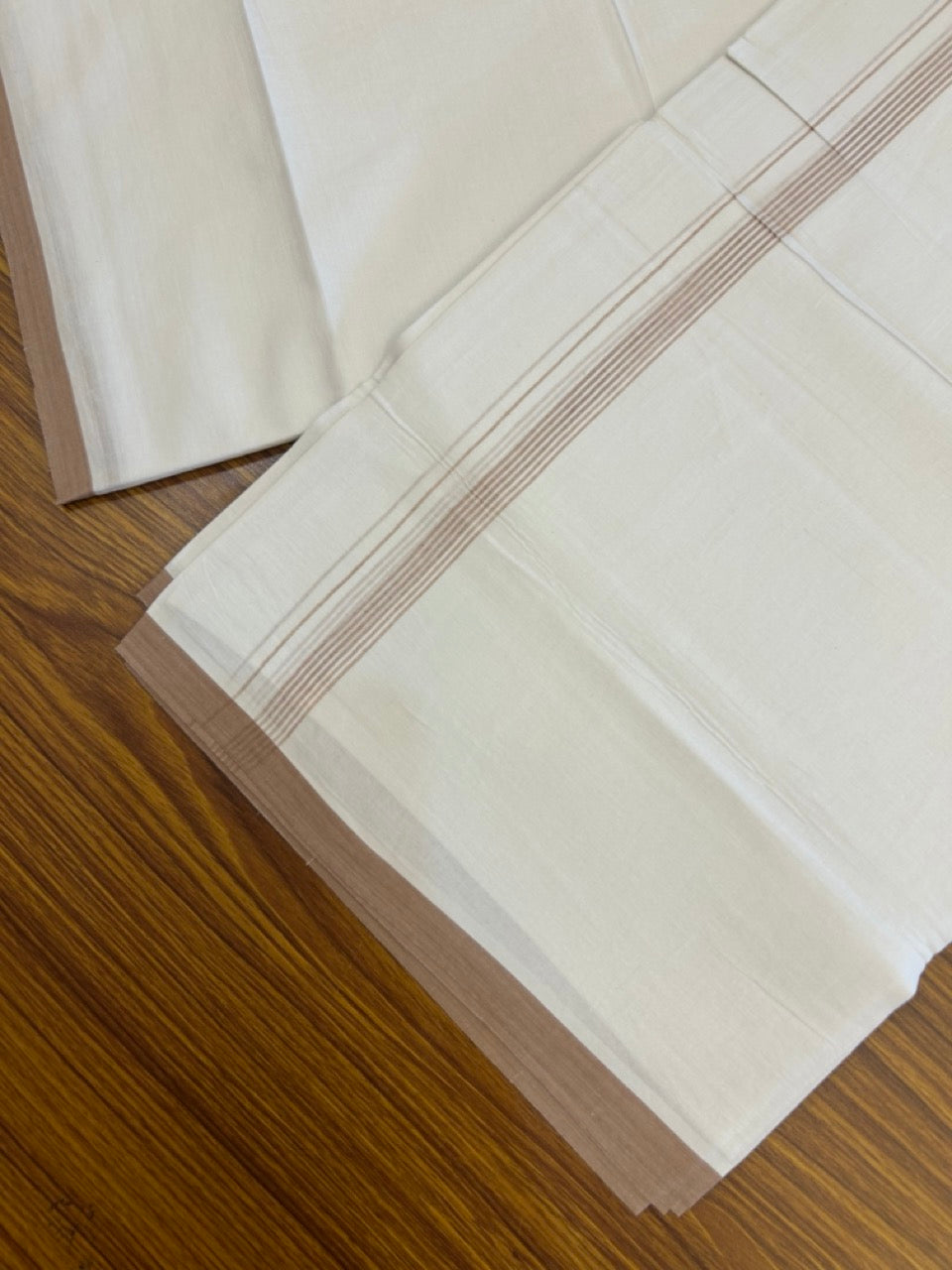 20% Discount ! Kaitharikada Balaramapuram 100% Cotton Pure White Double Mundu/Dothi - 100x80 - 0.5 inch Dark Cream Striped Kara 3.90 mtr (8 muzham) - 66 KK5285 VAS