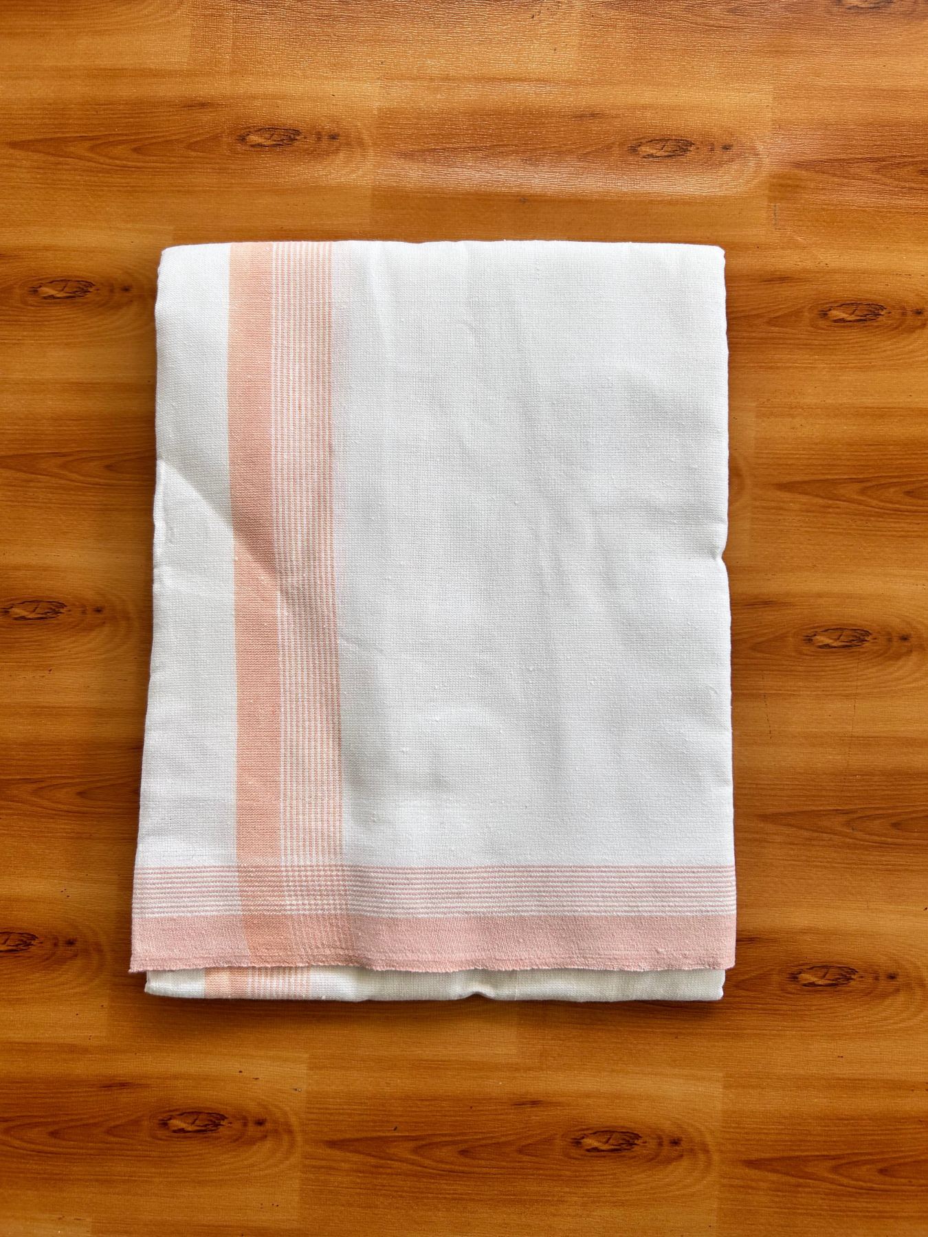 Kaitharikada - Single Kaily / Lungi - Mixed Cotton - 40s twisted - 1.75 inch Pestel Peach Stripes kara with White colour body (2 meter / 4 muzham) - 50 KK8075 SAT