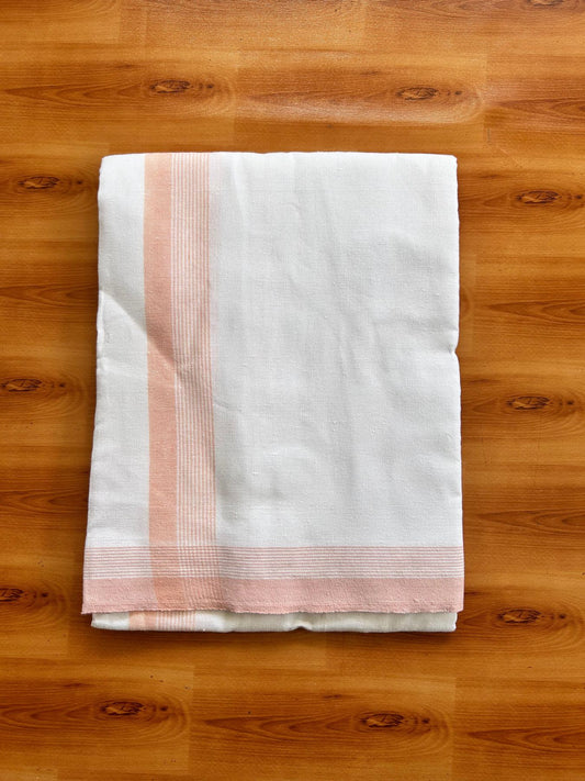 Kaitharikada - Single Kaily / Lungi - Mixed Cotton - 40s twisted - 1.75 inch Pestel Peach Stripes kara with White colour body (2 meter / 4 muzham) - 50 KK8075 SAT