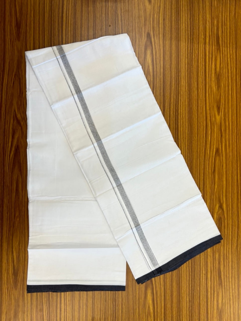 20% Discount ! Kaitharikada Balaramapuram 100% Cotton Pure White Double Mundu/Dothi - 100x80 - 0.5 inch Black Striped Kara 3.90 mtr (8 muzham) - 67 KK5285 VAS