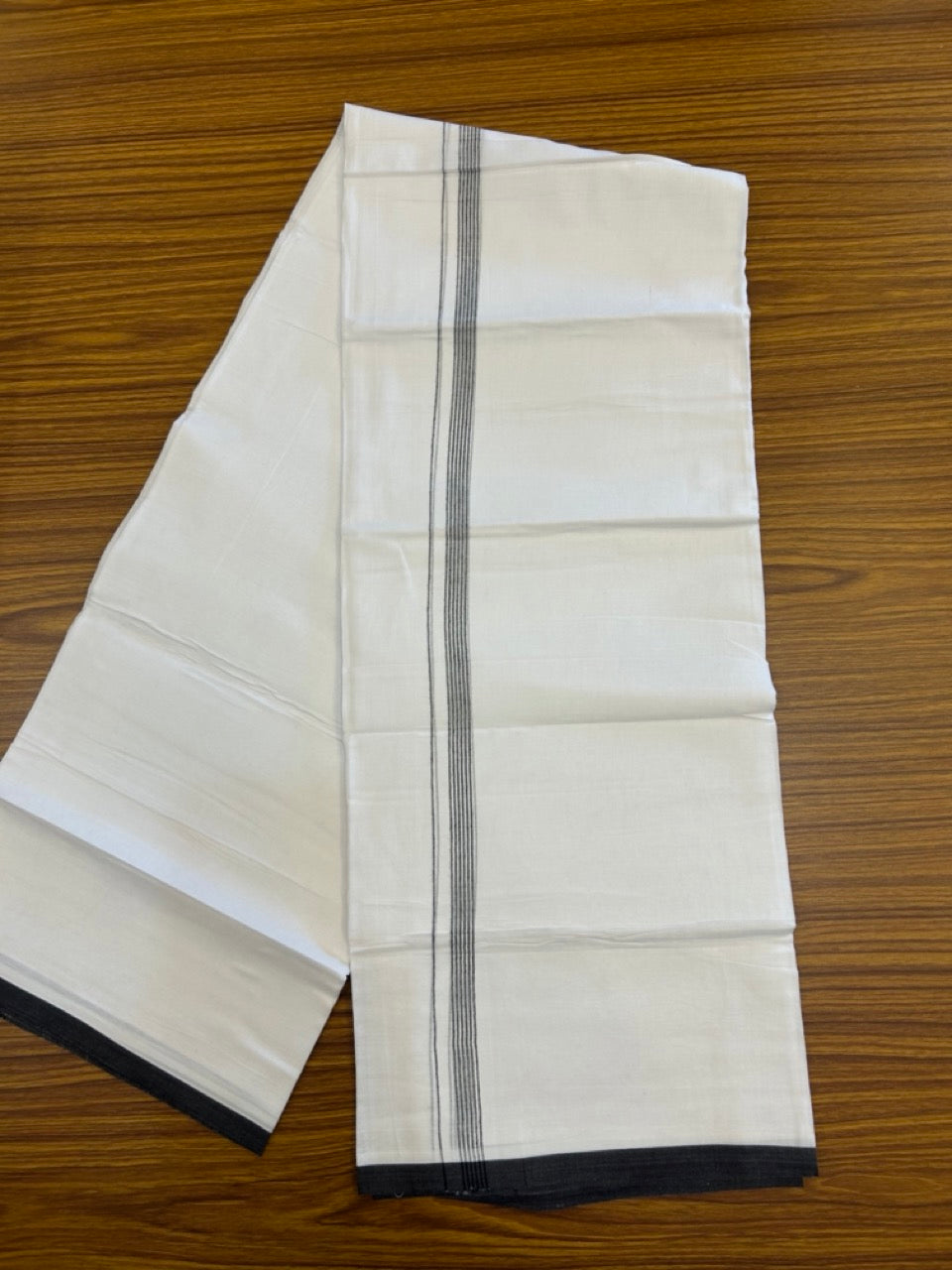 20% Discount ! Kaitharikada Balaramapuram 100% Cotton Pure White Double Mundu/Dothi - 100x80 - 0.5 inch Black Striped Kara 3.90 mtr (8 muzham) - 67 KK5285 VAS