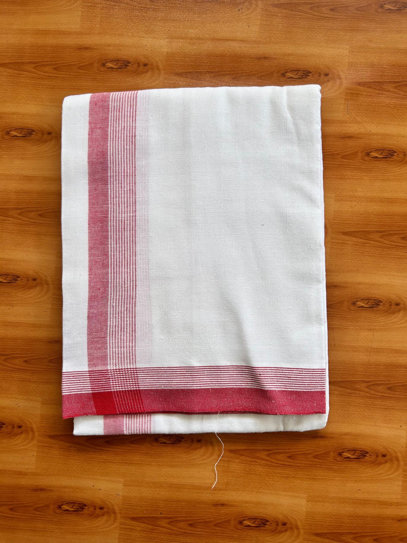 Kaitharikada - Single Kaily / Lungi - Mixed Cotton - 40s twisted - 1.75 inch Red Stripes kara with White colour body (2 meter / 4 muzham) - 49 KK8075 SAT