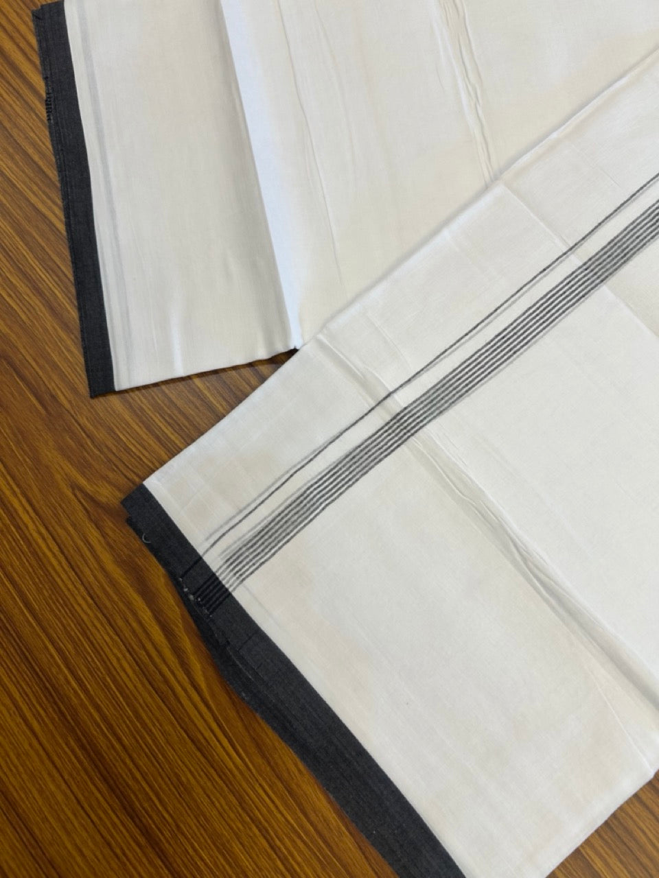 20% Discount ! Kaitharikada Balaramapuram 100% Cotton Pure White Double Mundu/Dothi - 100x80 - 0.5 inch Black Striped Kara 3.90 mtr (8 muzham) - 67 KK5285 VAS