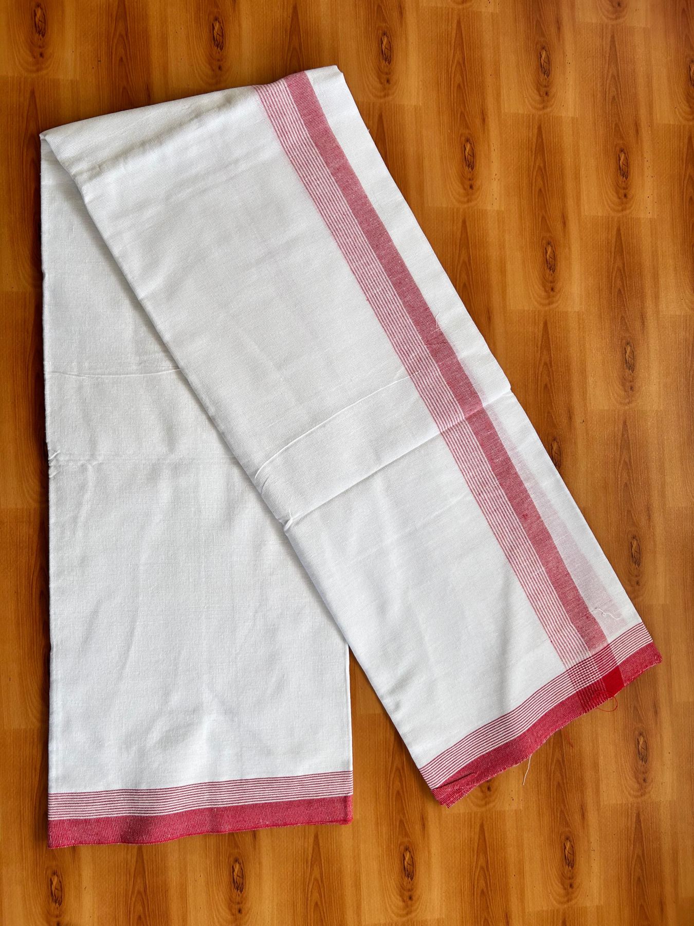 Kaitharikada - Single Kaily / Lungi - Mixed Cotton - 40s twisted - 1.75 inch Red Stripes kara with White colour body (2 meter / 4 muzham) - 49 KK8075 SAT