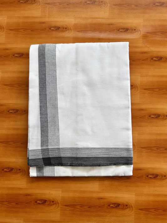 Kaitharikada - Single Kaily / Lungi - Mixed Cotton - 40s twisted - 1.75 inch Chocolate Black Stripes kara with White colour body (2 meter / 4 muzham) - 48 KK8075 SAT
