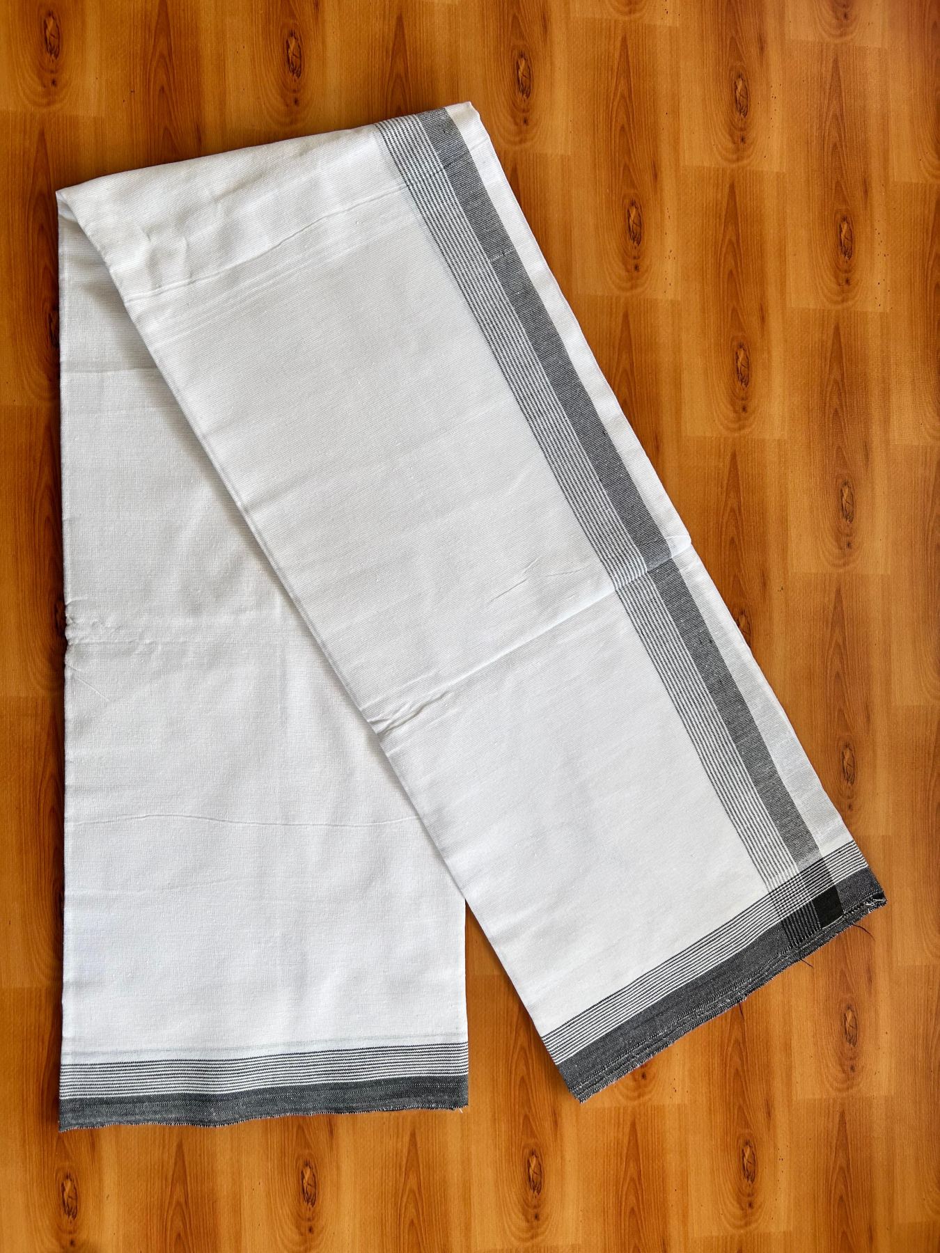 Kaitharikada - Single Kaily / Lungi - Mixed Cotton - 40s twisted - 1.75 inch Chocolate Black Stripes kara with White colour body (2 meter / 4 muzham) - 48 KK8075 SAT