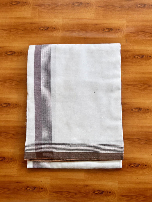 Kaitharikada - Single Kaily / Lungi - Mixed Cotton - 40s twisted - 1.75 inch Chocolate Brown Stripes kara with White colour body (2 meter / 4 muzham) - 47 KK8075 SAT