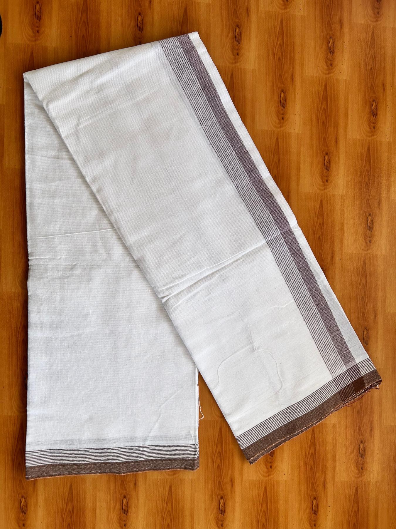 Kaitharikada - Single Kaily / Lungi - Mixed Cotton - 40s twisted - 1.75 inch Chocolate Brown Stripes kara with White colour body (2 meter / 4 muzham) - 47 KK8075 SAT