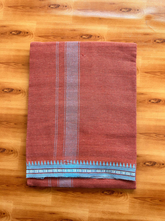 Kaitharikada - Single Kaily / Lungi - Mixed Cotton - 40s twisted - 1.25 inch Sky Blue Kuppadam kara with Kavi colour body (2 meter / 4 muzham) - 61 KK8075 SAT